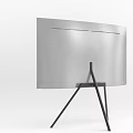 Sleek Television Displaying Blue Ocean View with Small Boat on Tripod Stand Against White Background