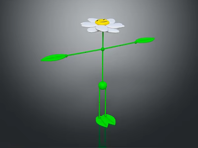 Cartoon Weather Vane with White Flower Smiley Face Center Green Stem Arrow Leaves and Base 3d model