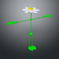 Cartoon Weather Vane with White Flower Smiley Face Center Green Stem Arrow Leaves and Base