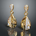 Gold Teardrop Earrings With Diamond Encrusted Filigree Design And Shiny Finish