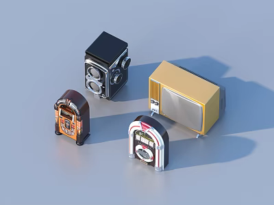 Vintage Retro Household Items Featuring Classic Camera TV and Jukeboxes 3d model