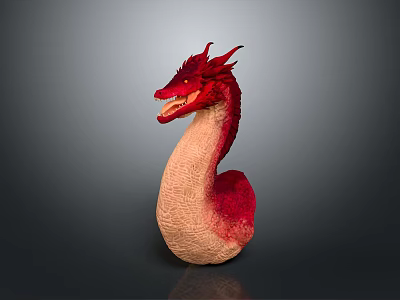 Red Dragon Plush Figure With Horned Head Crested Back And Red Beige Gradient Scaled Body 3d model