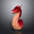 Red Dragon Plush Figure With Horned Head Crested Back And Red Beige Gradient Scaled Body