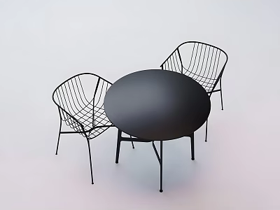 Black Round Table With Wire Frame Chairs Modern Stylish Furniture Set For Home Interior 3d model