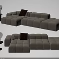 Modern Beige Modular Sectional Sofa With Square Cushions And Accent Lamp Side Table 3d model