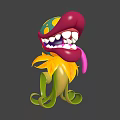 Colorful Cartoon Plant with Exaggerated Mouth Teeth Tongue Yellow Petals and Green Curly Vines