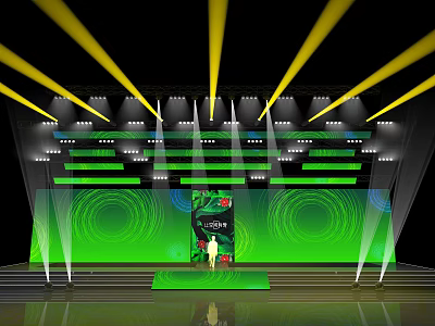 Stage Setup With Yellow Lights Green Background 2024 Text And Person Center 3d model