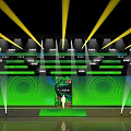 Stage Setup With Yellow Lights Green Background 2024 Text And Person Center