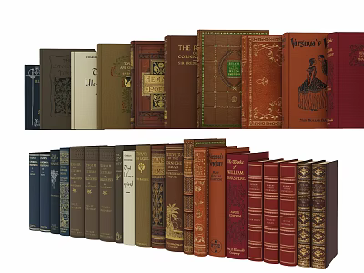 Vintage Hardcover Books Collection With Diverse Colors And Intricate Cover Designs 3d model
