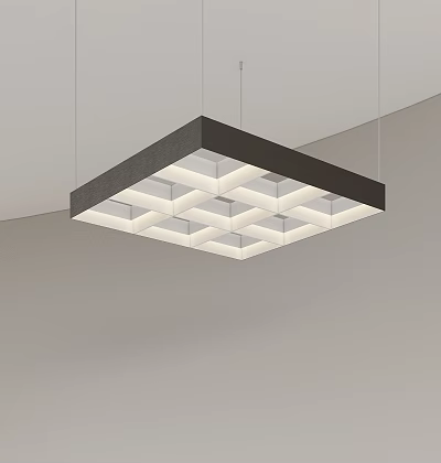 Modern Square Ceiling Pendant Light With Geometric White Lighting Panels And Dark Frame 3d model
