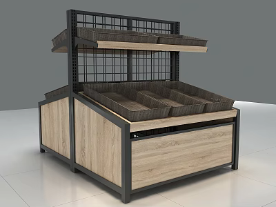 Modern Display Shelf with Wooden Panels and Metal Frame for Retail Stores 3d model