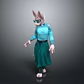 Anthropomorphic Feline Character Wearing Blue Top Green Skirt And Sunglasses