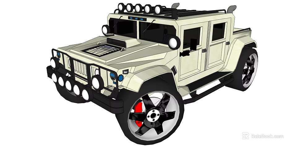 White Off Road Vehicle With Large Black Wheels Red Brake Calipers And Roof Lights 3d model 