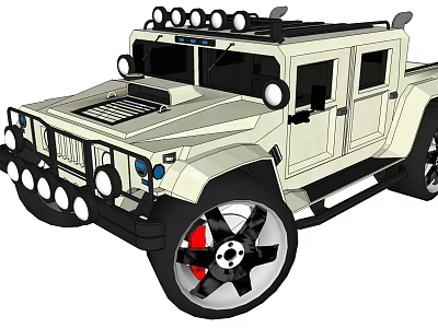 White Off Road Vehicle With Large Black Wheels Red Brake Calipers And Roof Lights 3d model