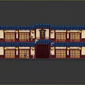 Chinese Traditional Two Story Building With Blue Roof Red Walls And Yellow Lanterns