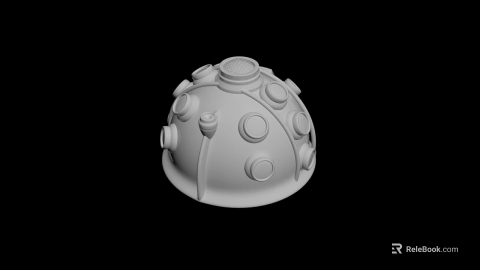 Intricate Decorative Helmet Shaped Sculpture With Circular Knobs And Surface Details 3d model