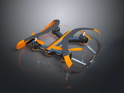 Sleek Black And Orange Quadcopter Drone With Rotating Propellers And Protective Frame 3d model