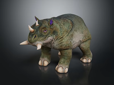 Green Mythical Creature Character With Purple Ears White Horns And Claws 3d model