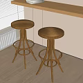 Minimalist Interior With Wooden Bar Counter And Two Round Bar Stools