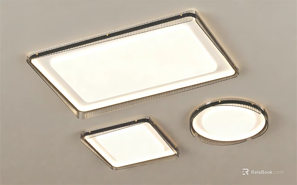 Modern LED Ceiling Lights With Rectangular And Round Shapes Metal Frame Design 3d model 