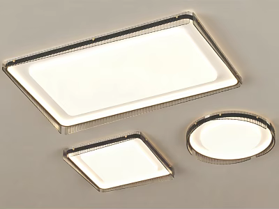 Modern LED Ceiling Lights With Rectangular And Round Shapes Metal Frame Design 3d model
