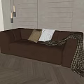 Brown Leather Loveseat With Pillows And Blanket In Minimalist Interior