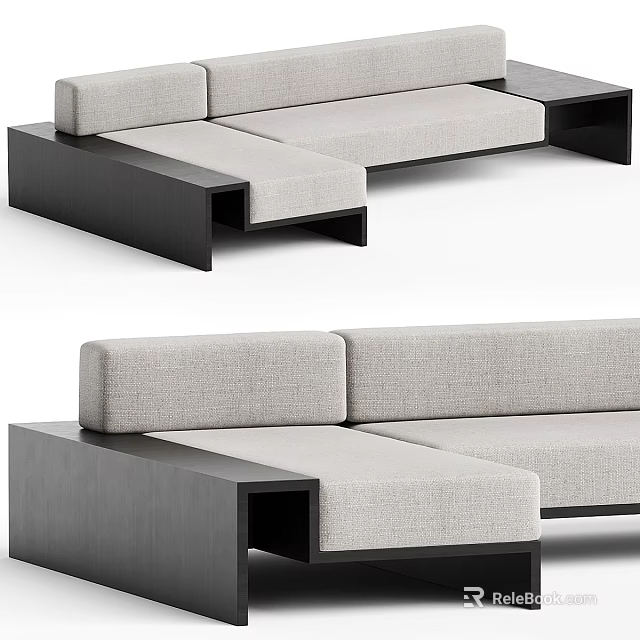 Modern Sectional Sofa With Light Gray Fabric And Black Wooden Frame Design 3d model 