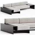 Modern Sectional Sofa With Light Gray Fabric And Black Wooden Frame Design