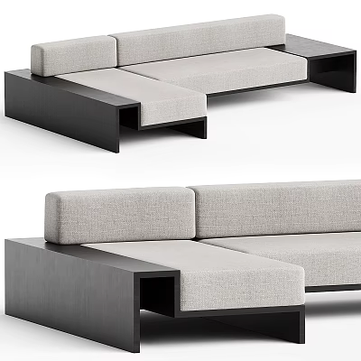 Modern Sectional Sofa With Light Gray Fabric And Black Wooden Frame Design 3d model