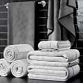 High Quality Absorbent Cotton Bath Towels Stacked And Rolled In Modern Bathroom