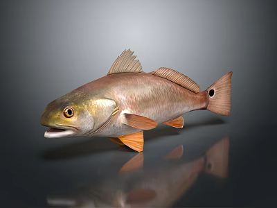 Realistic Brown And Orange Fish With Open Mouth Fins And Tail On Dark Background 3d model