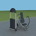 Outdoor Strength Training Fitness Equipment With Black Seat Metal Frame And Green Grass Background
