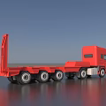 Red Flatbed Utility Truck with Multiple Wheels for Heavy Duty Transport