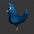 Blue Cartoon Bird With Big Eyes Yellow Beak And Feet Standing On Black Background