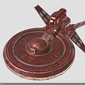 Red Spacecraft With Circular Base And Metallic Wings For Space Exploration Design 3d model
