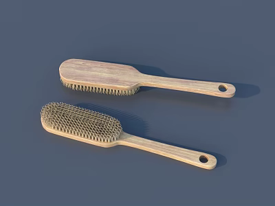 Two Wooden Handle Brushes With Different Bristle Types For Household Use 3d model