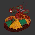 Green Yellow Futuristic Sci Fi Mechanical Creature With Turrets And Round Base 3d model
