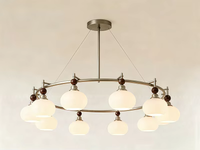 Elegant Modern Circular Chandelier With White Spherical Shades And Multiple Bulbs 3d model