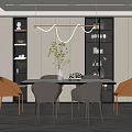 Elegant Modern Restaurant Interior With Dining Table Chairs Pendant Light And Display Cabinet