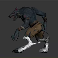 Blue Werewolf Creature With Sharp Fangs Claws Brown Pants And Gray Background 3d model