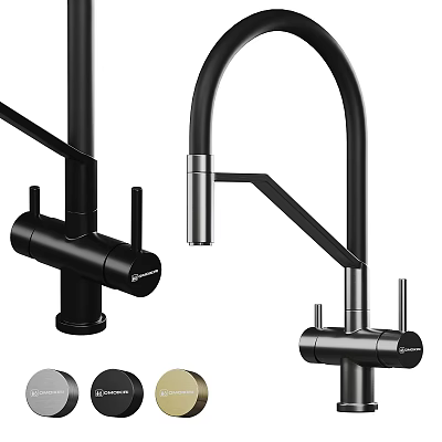Modern Kitchen Faucet with Sleek Curved Spout and Black Silver Finish Options 3d model