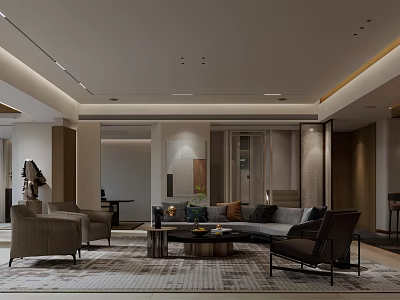 Modern Living Room Interior Design With Sofa Coffee Table Armchairs Rug And Decorative Elements 3d model