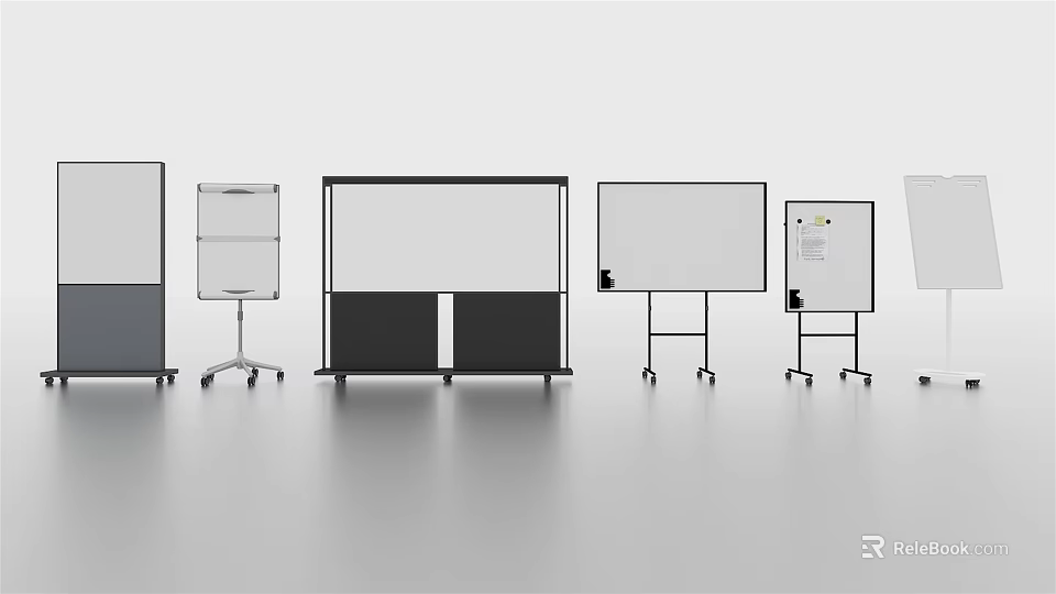 Various Styles Mobile Whiteboard Hanging Display Units With Wheels And Cabinets 3d model 
