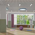 Spacious Yoga Fitness Studio With Colorful Exercise Balls And Yoga Mats