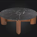 Modern Round Coffee Table With Black Marble Top And Wooden Legs