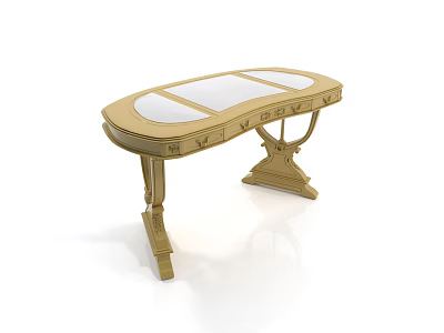 Classic Elegant Golden Desk With Curved Surface And White Top 3d model
