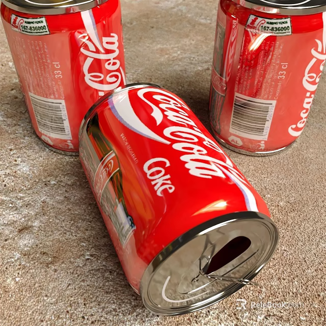 Coca Cola Refreshing Drinks In Red Cans With Three Cans And Open Top 3d model 