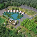 Beautiful Natural Mountain Scenery With Lotus Pond Floating Cabins And Lush Green Surrounding Forest