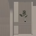 Entryway Hallway Design With Wooden Cabinets Slatted Accent Wall LED Strip Lights And Potted Plant