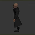 Bald Character With Eye Patch In Long Coat And Combat Boots 3d model